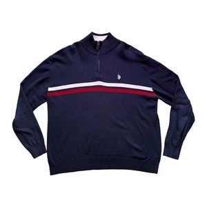 US Polo Association Blue Quarter Zip Pullover Sweater Size 2XL